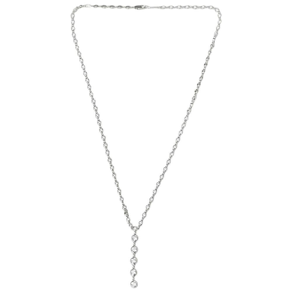 Tiffany & Co. Platinum 2.00 Carat Round Cut Diamond Jazz T-Drop Necklace