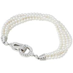 Cartier Cultured Pearl Diamond Gold Agrafe Bracelet