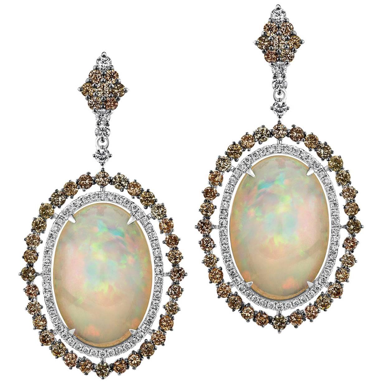 Ethiopian Opal Yellow Diamond Drop Earring For Sale