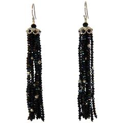 Marina J Black Spinel Faceted Beads Tassel Earrings 11