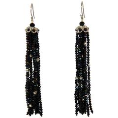 Marina J Black Spinel Faceted Beads Tassel Earrings