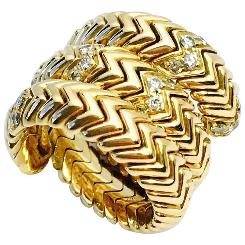Bulgari Diamond Yellow Gold Spiga Snake Band Ring
