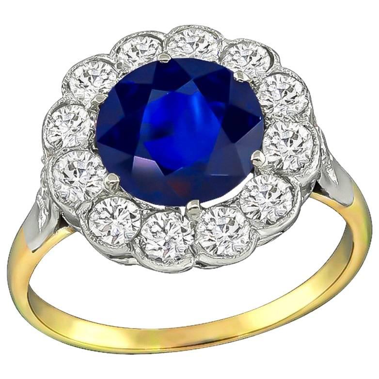  2.80 Carat Sapphire Diamond Halo Ring