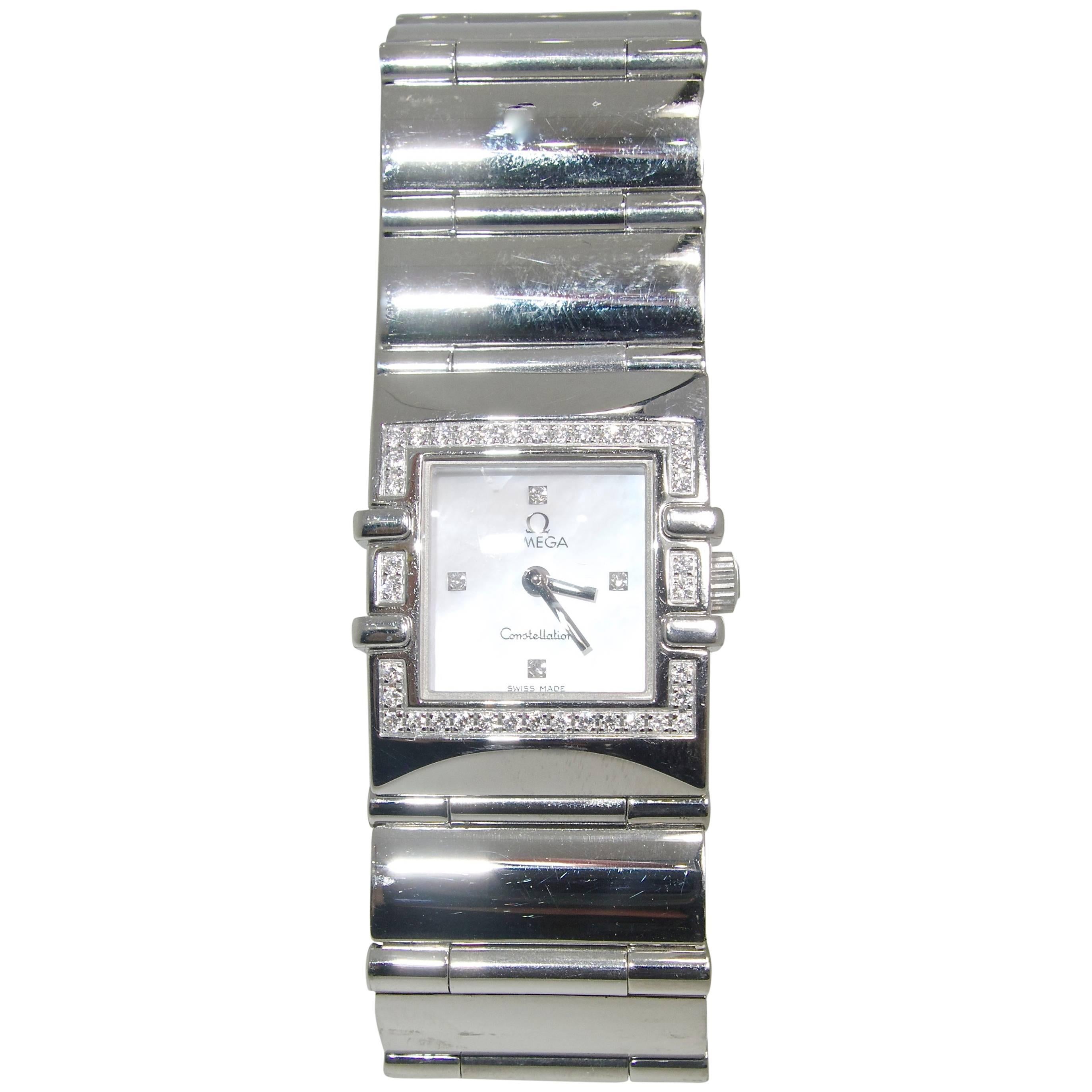 Omega Ladies Stainless Steel Diamond Constellation Quartz Wristwatch