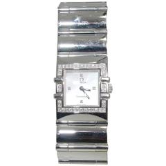 Omega Damen Edelstahl Diamant Constellation Quarz Armbanduhr