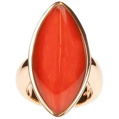 Vhernier Gold Coral and Rock Crystal Quartz Flexible Navette Shaped Ring