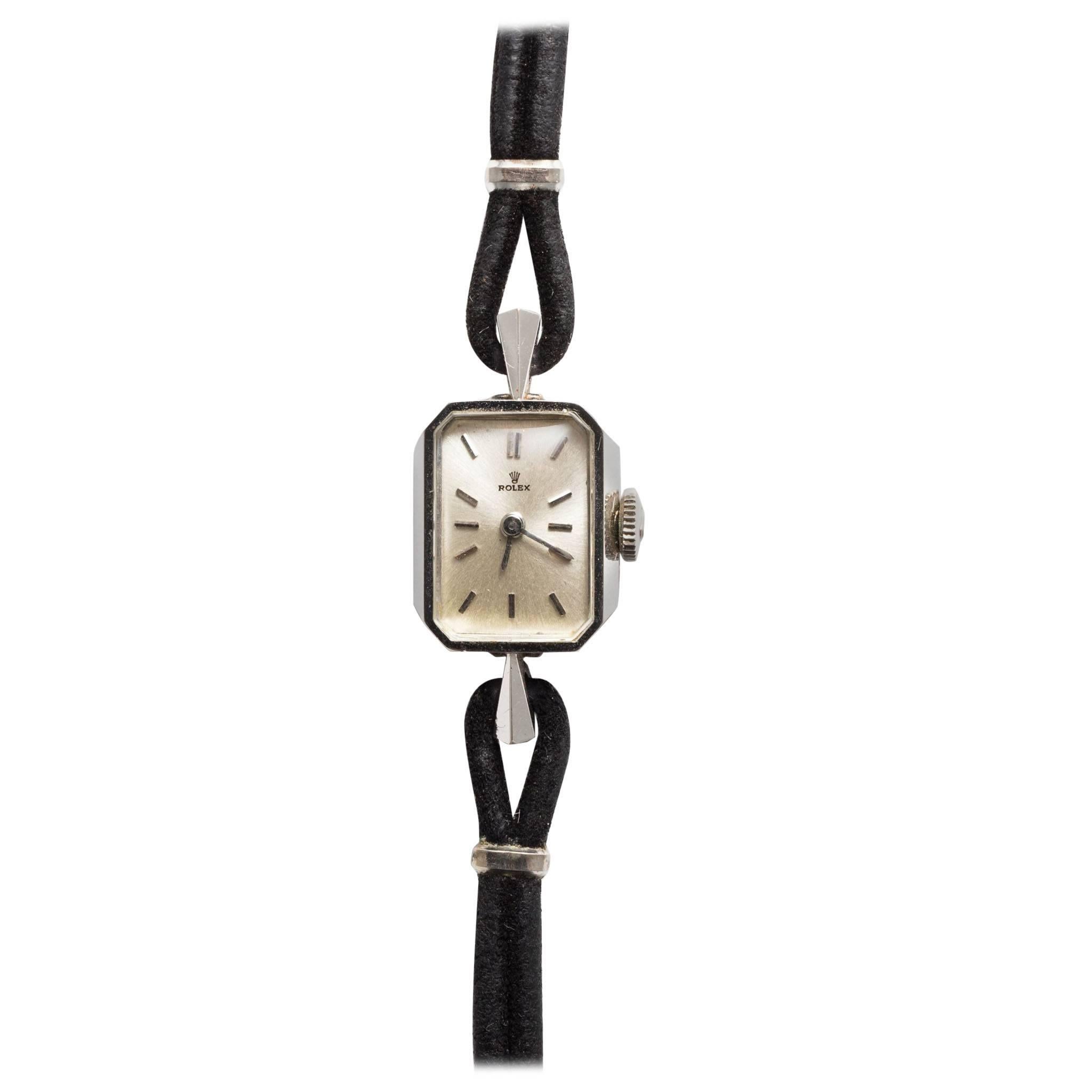 Vintage Mid Century Rolex Ladies White Gold Wristwatch 