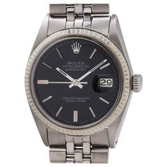 Rolex White Gold Datejust Black Pie Pan Dial Wristwatch Ref 1601, circa 1970