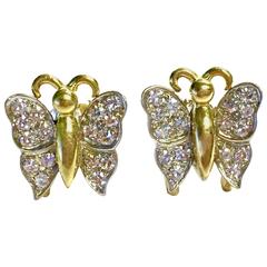 Diamond Set Two Color Gold Butterfly Earrings 9