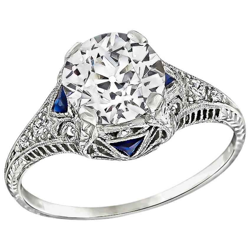 Art Deco 1.95 Carat GIA Certified Diamond platinum Engagement Ring For Sale