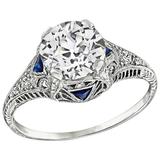 Art Deco 1.95 Carat GIA Certified Diamond platinum Engagement Ring