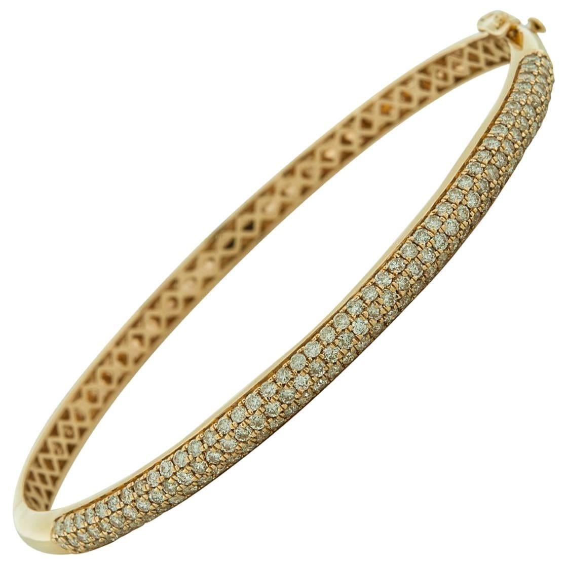 1.65 Total Carat Pavé Diamond Yellow Gold Bracelet For Sale