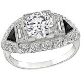 Art Deco 1.61 Carat GIA Diamond Onyx Platinum Ring