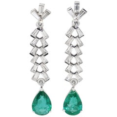Platinum Pear Shape Emerald Drops and Diamonds Earrings Platinum Pear Shape Emerald Drops and Diamonds Earrings