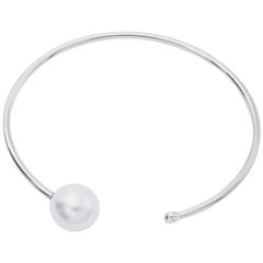 South Sea Pearl and Diamond White Gold Bangle Bracelet 3