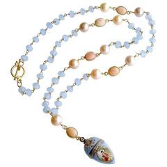 Austro-Hungarian Enamel Egg Vinaigrette Blue Chalcedony Pink Opal Necklace 10