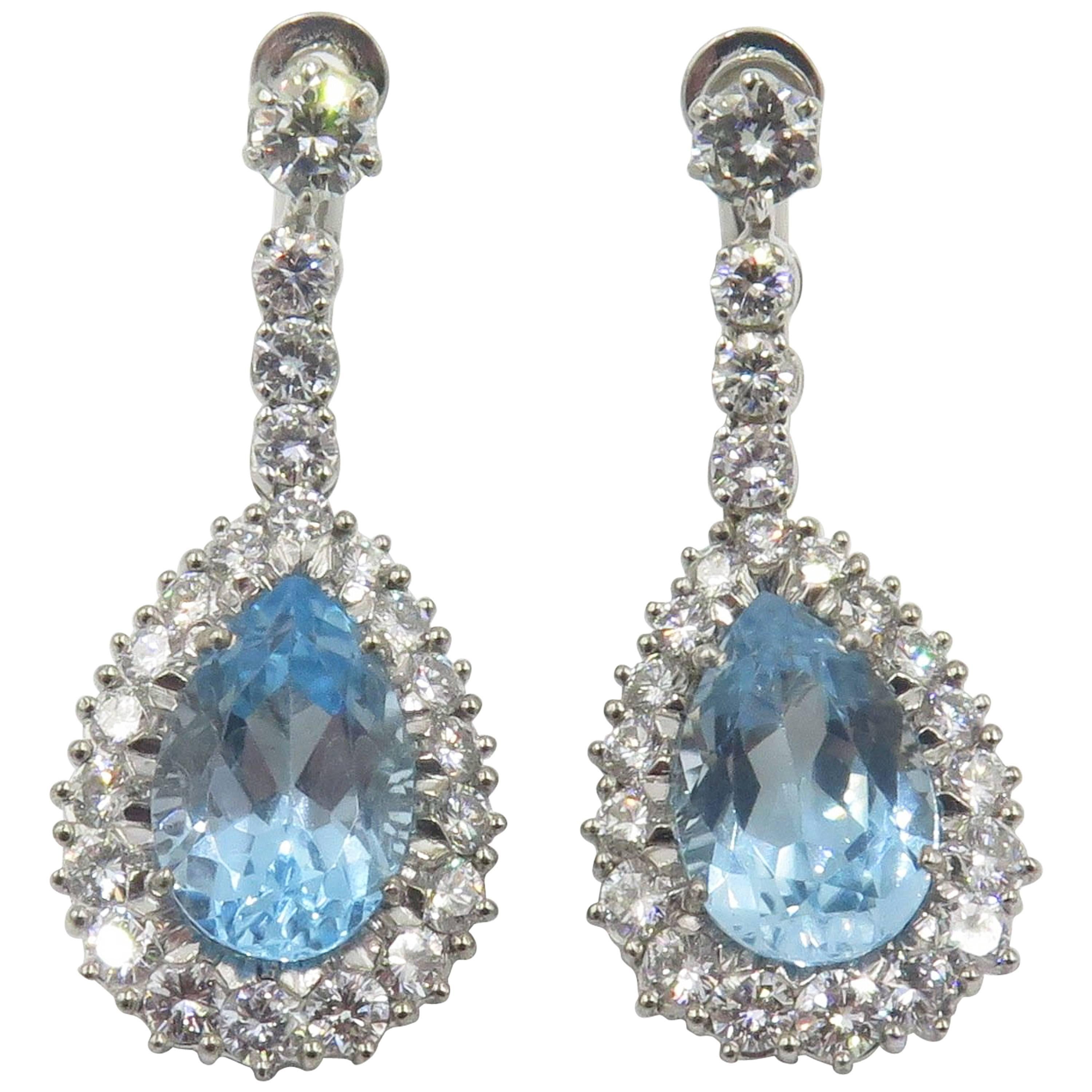 Blue Topaz Diamond White Gold Drop Earrings