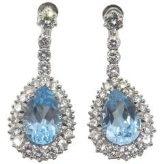 Blue Topaz Diamond White Gold Drop Earrings 4