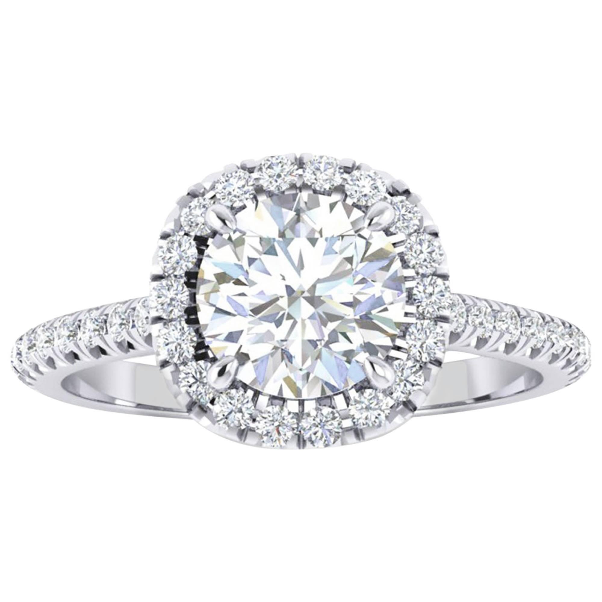 GIA Certified 1.06 Carat Round Diamond Halo Platinum Ring For Sale