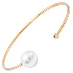 South Sea Pearl Diamond Yellow Gold Bangle Bracelet 6
