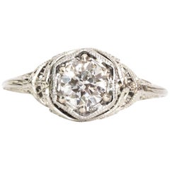 1940s Traditional GIA Certified Diamond Cathedral Engagement Ring