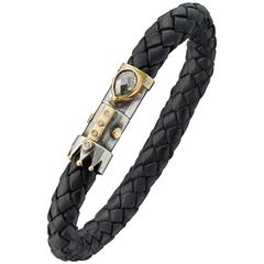 Bergsoe Leather Silver Gold Diamond Bracelet