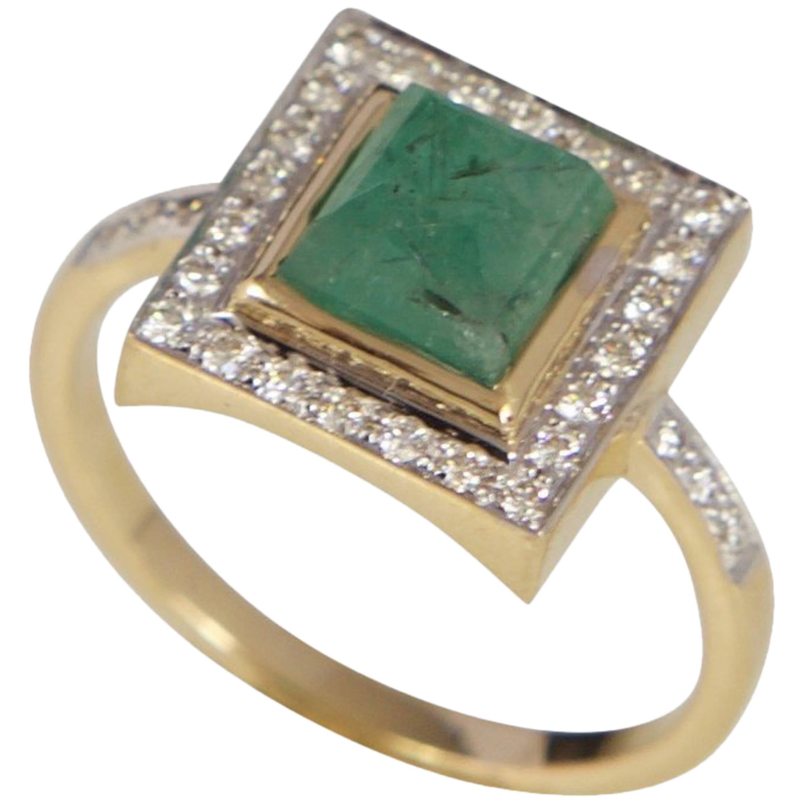 Jade Jagger Emerald and Diamond Yellow Gold Ring  For Sale