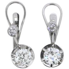 Edwardian 1.30 Carat Old Cut Diamond Earrings, circa 1905 1