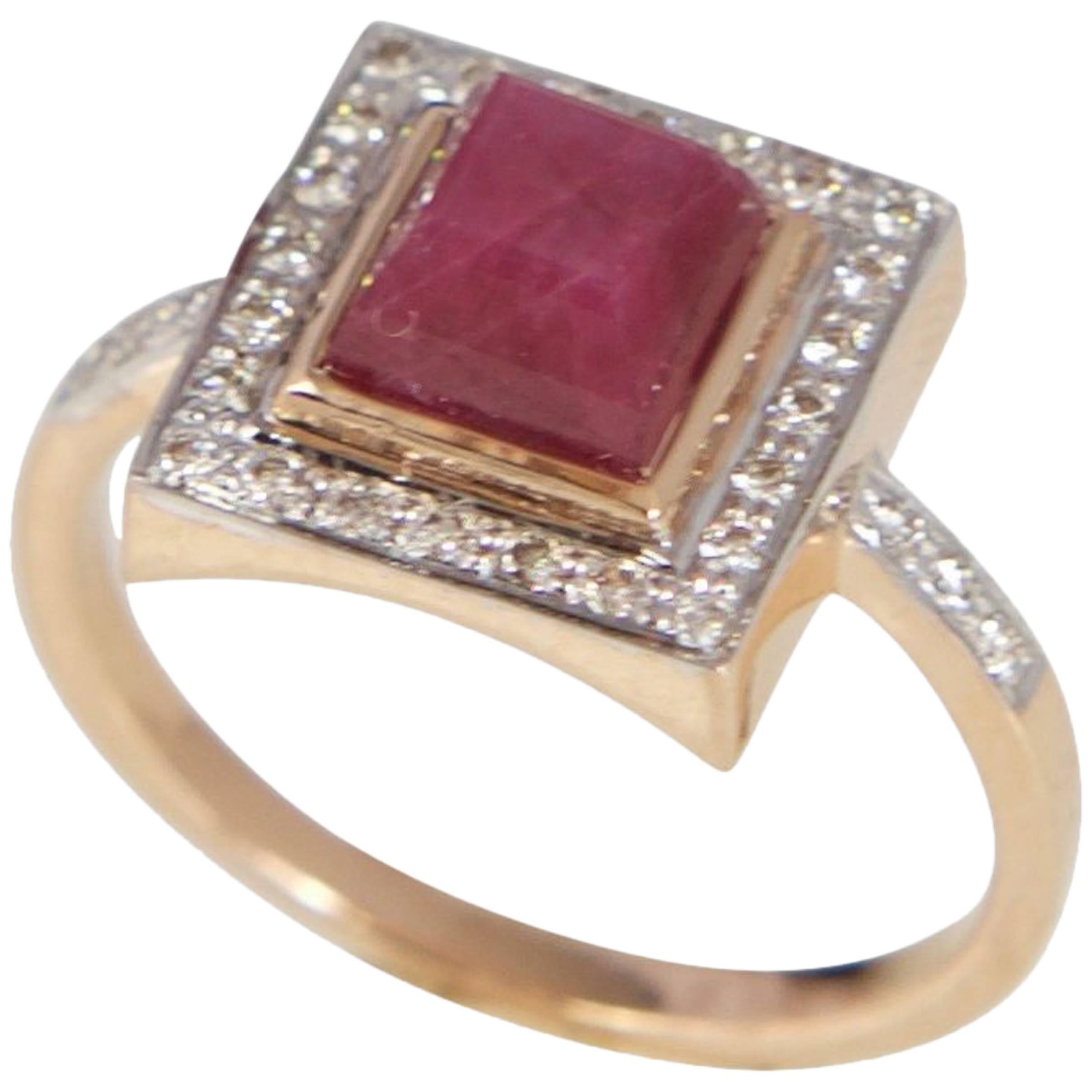 Jade Jagger Ruby and Diamond Rose Gold Ring  For Sale