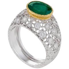 Mario Buccellati Emerald Diamond Gold Ring 8