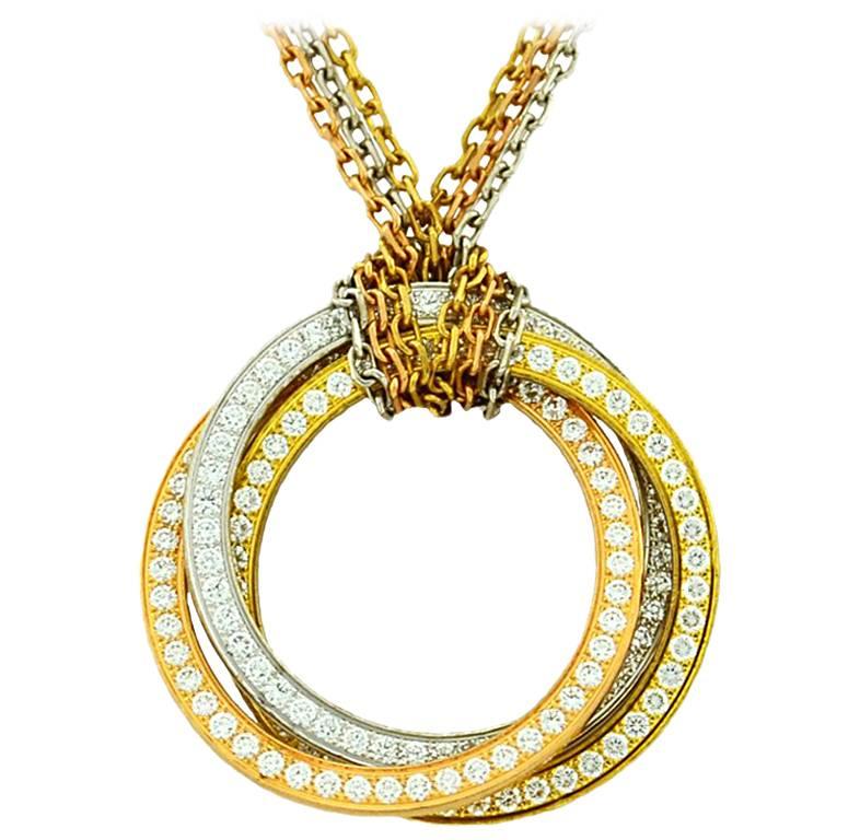 Trinity de Cartier Diamond Tricolor Gold Necklace