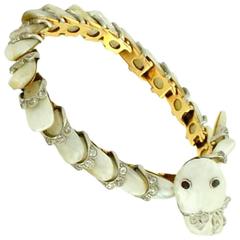 Victorian Pearl Diamond Gold Snake Bracelet 10