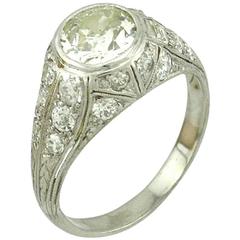 1.18 Carat Art Deco Old European Cut Diamond Platinum Engagement Ring 12