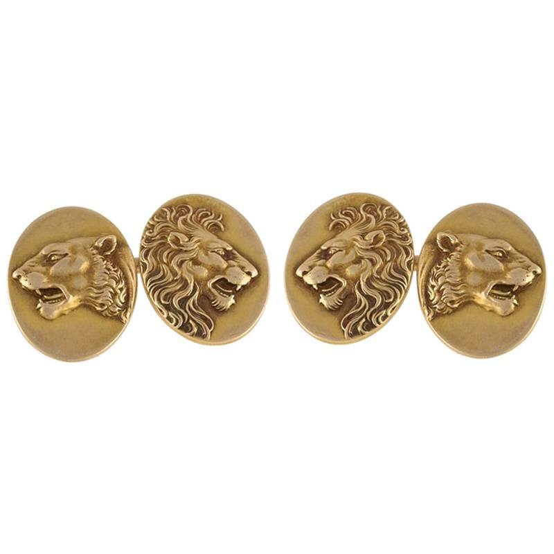 American Art Nouveau Gold Lion Cufflinks