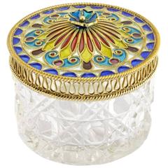 Antique Norwegian Plique-à-Jour Enamel and Cut Glass Vanity or Trinket Jar 11