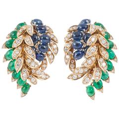 Fasano Turin Italy Multi Gem Set Gold Clip-On Earrings