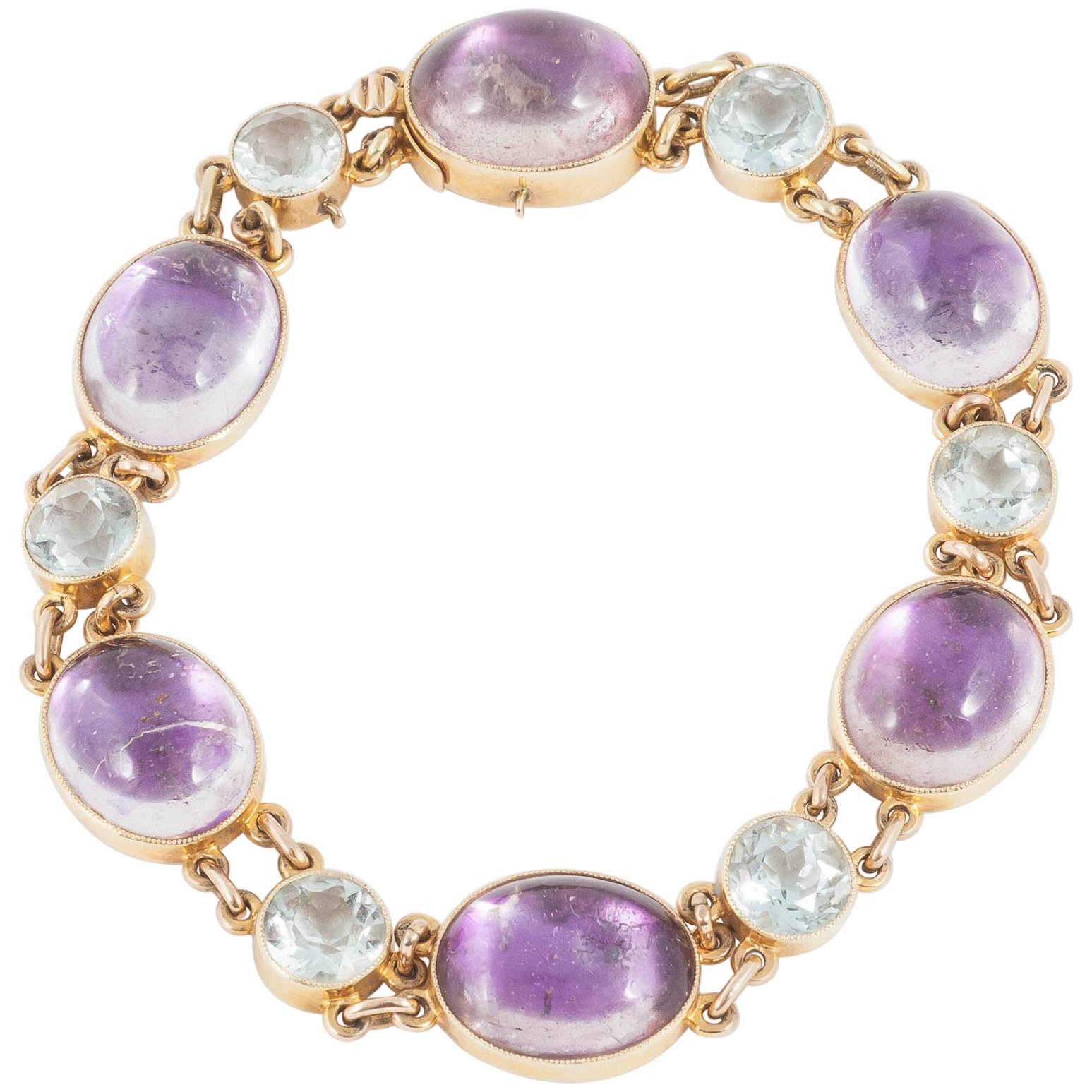 Amethyst Aquamarine Gold Bracelet For Sale