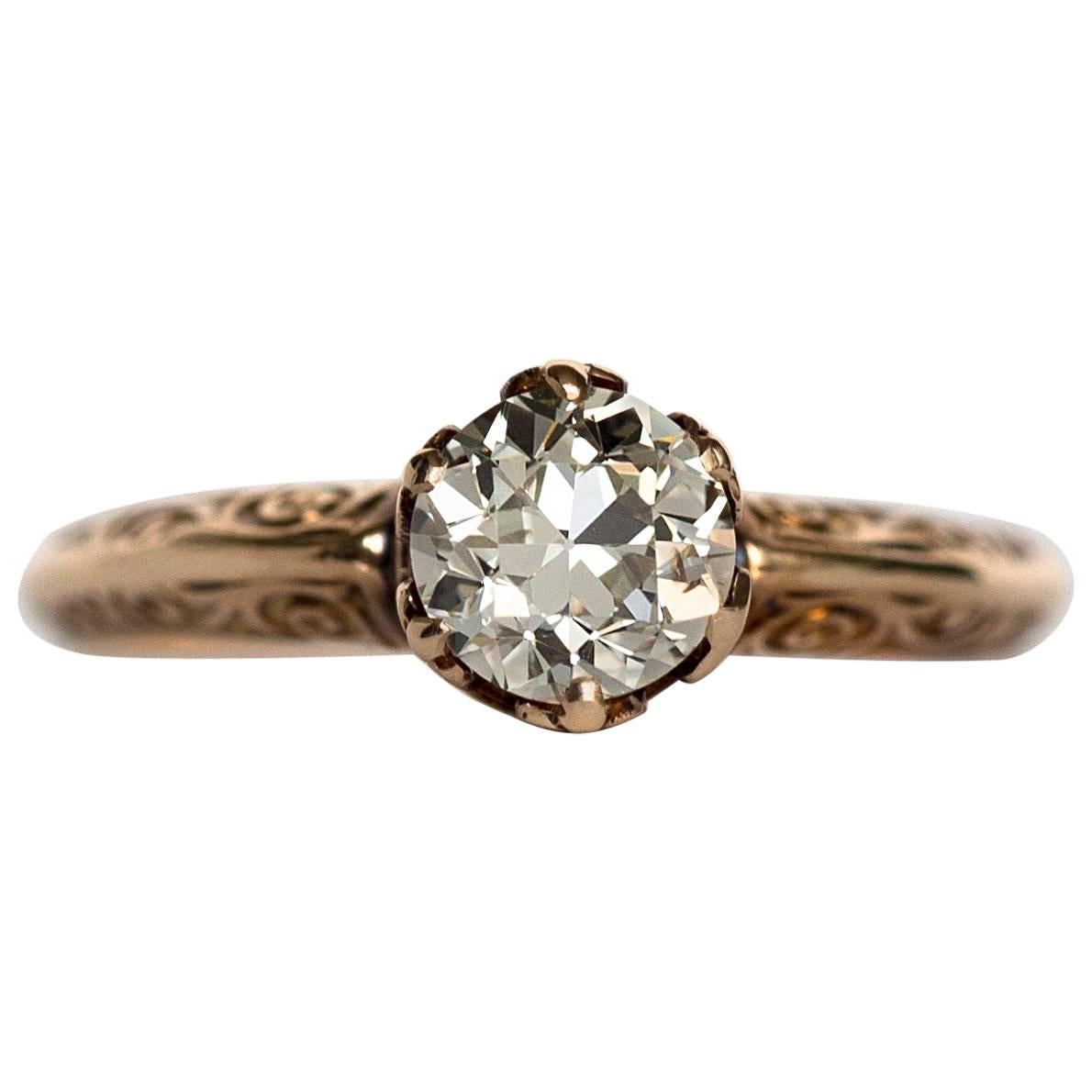 1890s GIA Certified .73 Carat Diamond Yellow Gold Engagement Ring