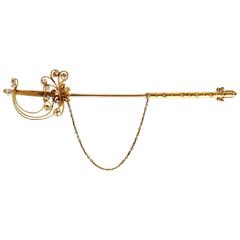 Antique 1870s Victorian .50 Carat Diamond Yellow Gold Sword Pin