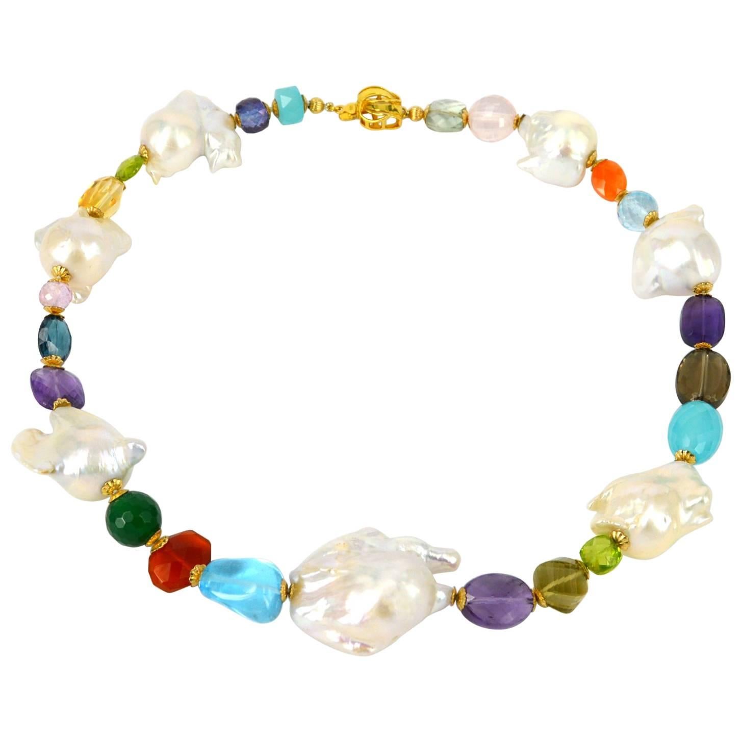 Large Baroque Freshwater Pearl and Gemstone Necklace