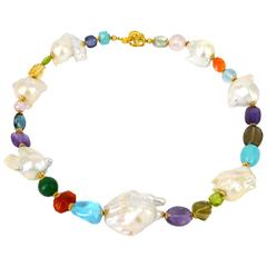 Large Baroque Freshwater Pearl and Gemstone Necklace 6