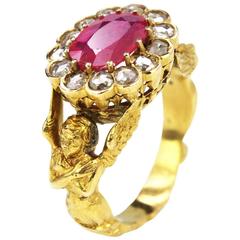 Ruby Diamond Gold Sculptural Ring
