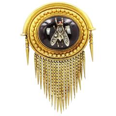Mid-Victorian Garnet Diamond Gold Fly Brooch