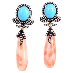 Coral Turquoise Drop Earrings