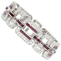26 Carat Ruby Diamond White Gold Oval Link Bracelet 11