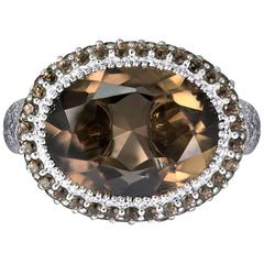 Alex Soldier Smoky Quartz White Gold Textured Cocktail Ring One of a Kind 10
