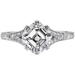 Asscher Cut Diamond Platinum Engagement Ring 11
