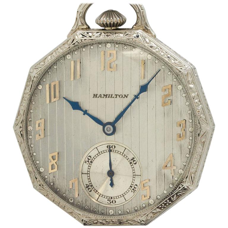 Hamilton White Gold Dress Pocket Watch, circa 1929 at 1stDibs white