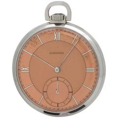 Longines Stainless Steel Industrial Design Manual Wind Pocket Watch, circa 1930s