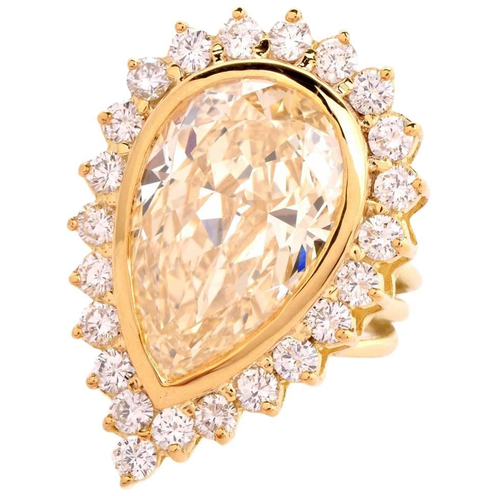 GIA Certified Light Yellow Diamond Gold Cocktail Engagement Ring